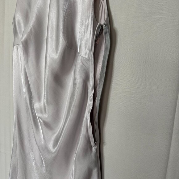 90s Vintage De LARU Silver Light Pink Iridescent Sleeveless Maxi Dress Size 14 - Picture 5 of 15